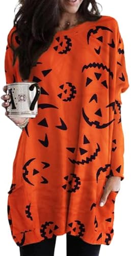 MNLYBABY Women Halloween Sweatshirt Funny Grimace Graphic Print Long Sleeve Shirt Pullover Dress Fall Tops