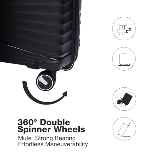 Luggage Sets, Hardside Luggage Sets, 3-Piece Luggage with Spinner Wheels & TSA lock, Portable Expandable Suitcase, Lightweight Carry on Luggage (Black, 20/24/28)2