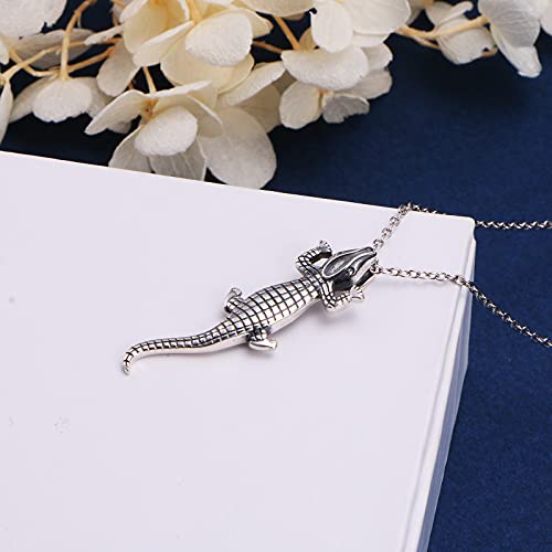 DAOCHONG S925 Sterling Silver Alligators Crocodile Animal Pendant Necklace for Women Men Teen3