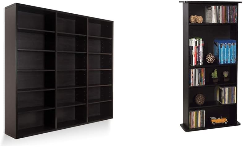 Atlantic Oskar 540 Wall Mounted Media Storage Espresso Cabinet, Large & Drawbridge Media Storage Cabinet,19in.L x 7in.W x 36in.H (48.26cm x 17.78cm x 91.44cm), Black Cabinet + Cabinet, Black
