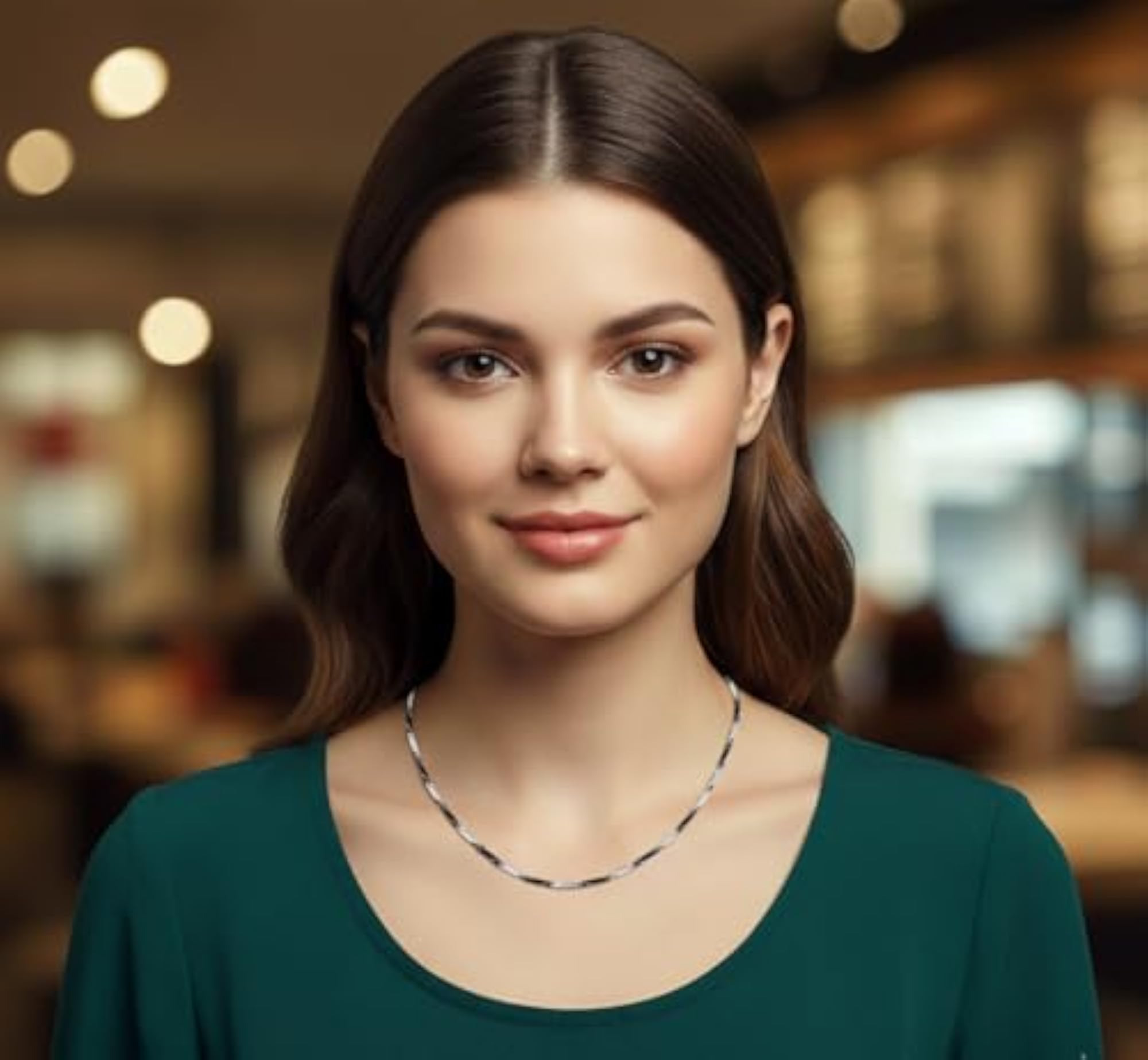 Unisex Silver Black Double Tone Rice Chain Necklace, 22 Inch