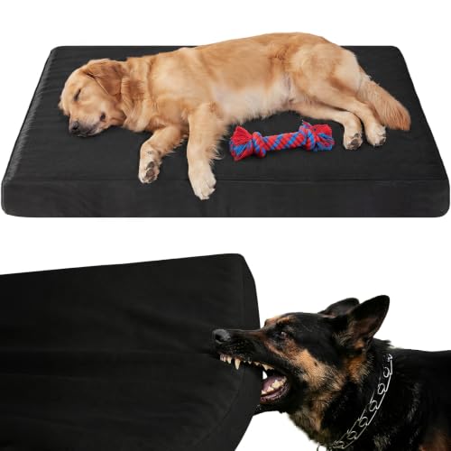 RRPETHOME 3 Indestructible Chew Proof Dog Beds for Aggressive Chewers Durable Waterproof Fabic Chew Resistant Crate Dog Bed for Puppy Teething & Active Dog Orthopedic Egg FoamBlack 36x27x3