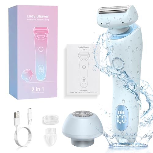 2 in 1 Electric Razors for Women Electric Shaver for Women Bikini Trimmer for Women Silk Glide Pro Shaver Waterproof Painless Wet & Dry Removable Head Womens Electric Razor for Legs Body