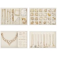 ProCase Stackable Jewelry Organizer Trays for Drawers, Jewelry Drawer Inserts Container Display Case Storage for Earring Necklace Rings Bracelet with Removable Dividers -Beige, 4 Layers