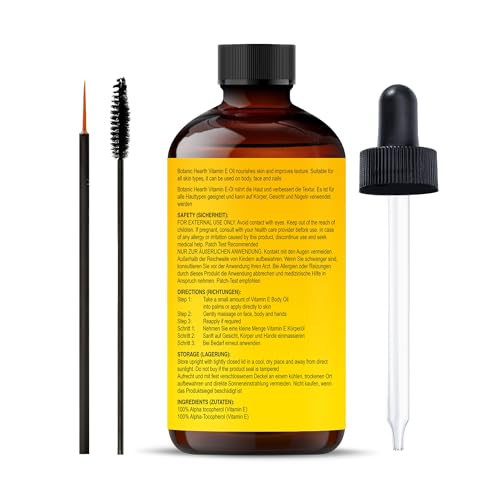 Botanic Hearth Vitamin E Öl (Vitamin E Oil) | 100% rein & natürlich | 35.000 IE | Für Nägel, Haare, Augenbrauen & Wimpern | Inkl. Bürste | Haar- & Körperöl | 2 Fl Oz – Bild 3