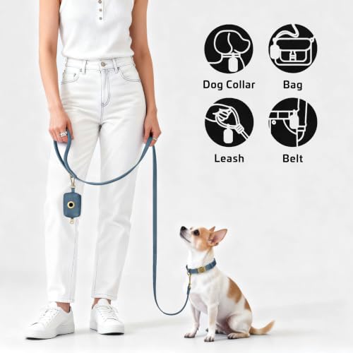 Image of Didog Dog Poop Bag Holder for Leash, Stylish PU Leather, Blue