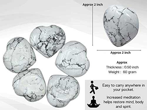 Image of Howlite Crystal Heart Palm Pebbles Stones for Anxiety Stress Relief Massage - AAA Grade Original Healing Gemstone Agate Heart Palm Stone for Yoga Meditation Spiritual