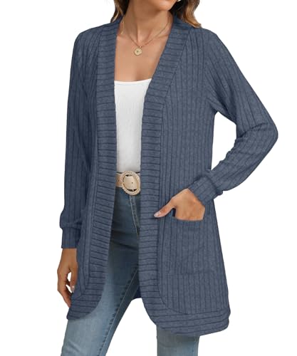 Image of YSYOKOW Cardigan Sweaters for Women Long Sleeve Open Front with Pockets | Long Cardigans for Women Lightweight Soft Casual Dressy Loose Fit Cardigan Sweater with Pockets for Work and Office