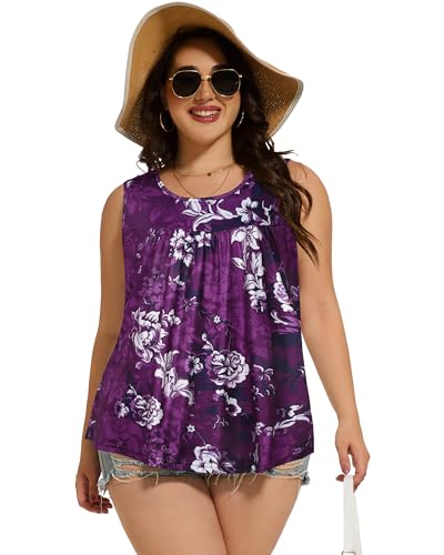 Image of Women Plus Size Tank Top Casual Summer Tops Loose Fit Sleeveless T Shirts Trendy Crewneck Tunic Tees 2026