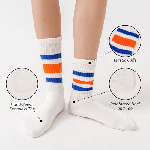 Hugsweet Striped Retro Crew Mid Calf Socks For Women Sporty Casual Cotton Fun Novelty Socks For Women Girls Or Men 5 Pairs thumb #1