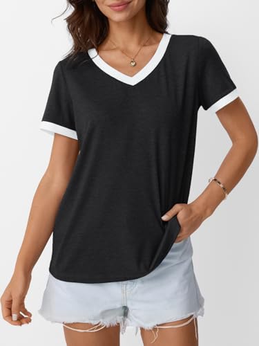 Foto de AUTOMET Camisetas de manga corta para mujer, camisetas de verano, casuales, suaves, cuello en V, ropa básica de entrenamiento, trajes de moda de primavera 2025 (imagen 3)
