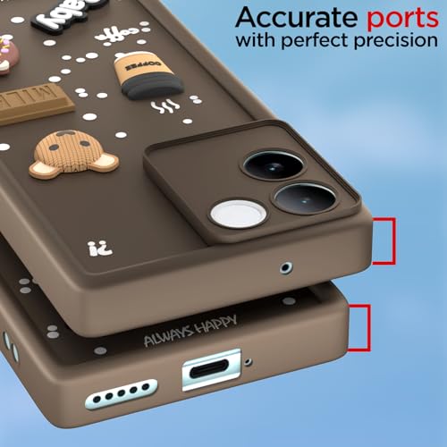 Image of Pikkme Back Cover for iQOO Z7 Pro 5G | Cute Fun Cartoon 3D Bear Silicone Full Body Protection Bumper Case (Brown)