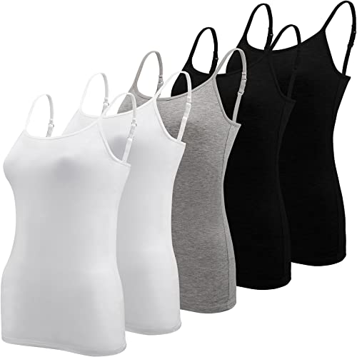 BQTQ - BQTQ 5 Stück Unterhemd Damen Spaghetti Top Spaghettiträger Basic Cami Tank Tops mit Verstellbarer Strap für Frauen, S(Schwarz, Weiß, Grau)