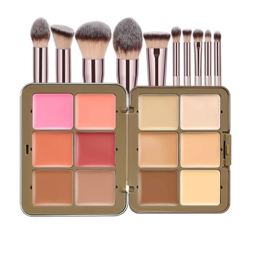 JasCherry Paleta Maquillaje 12 Colores Hipoaergénica con 10 Brochas Suaves para Piel Seca/Sensible, Libre de Crueldad y Químicos