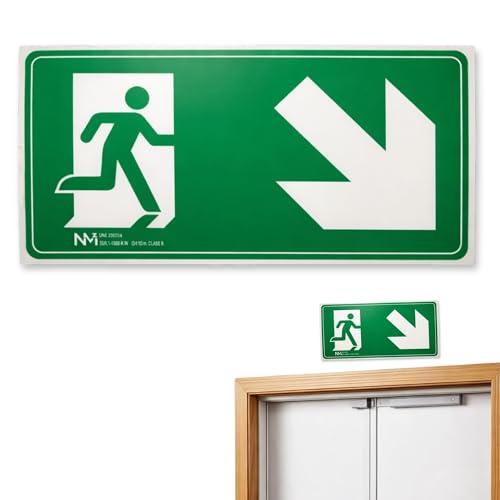 Señal Salida Abajo Derecha, Señal Evacuación, fotoluminiscentes, Señal Luminiscente Salida, Cumple normativa RICPI RD 513/2017 (Clase B), UNE-en ISO 9001, PVC 0,7mm, D≤10m, Tamaño 32 x 16 cm, 5