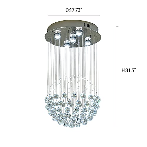 Image of Modern K9 Raindrop Crystal Chandelier Flush Mount LED Ceiling Light Fixture Pendant Lamp for Dining Room Bathroom Bedroom Living Room 5 GU10 LED Bulbs Required H32 X D18 Single Ball