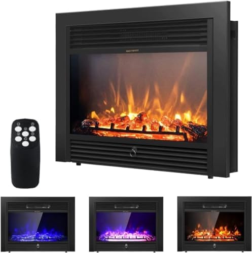 LDAILY 28" Electric Fireplace, Wall Mounted/Recessed, 3-Color Flame, 5 Brightness, 8H Timer & Remote Control, 750/1500W Freestanding Fireplace Insert Heater, Black (28.5 inches)