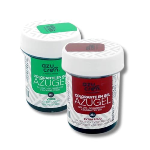 Azucren, Colorantes Rojo y Verde, Pack de 2 Colorantes Alimentarios en Gel, Ideales paraTeñir Fondant, Buttercream y Bizcochos, Perfecto para postres de Navidad, 35 g (2 Ud)