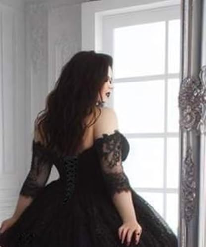 Mouccy Gothic Lace Wedding Dresses for Bride Layered Tulle Bridal Gown with Train A-line Prom Dresses Long Ball Gown4