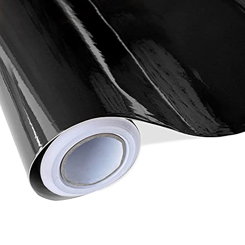 folimac Pellicola protettiva in vinile per auto, lucida, senza bolle, con canali di aerazione, taglierino, nero, 1 m x 152 cm