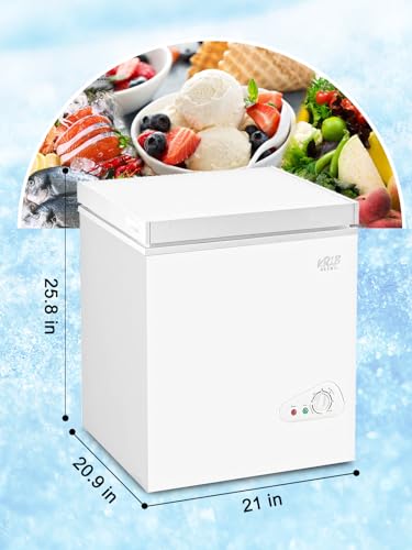 KRIB BLING 3.5 Cu.Ft Chest Freezer Compact Deep Freezer with Top Mini 7 Gears Temperature Control Open Door and Removable Storage Basket White - Thumbnail 4