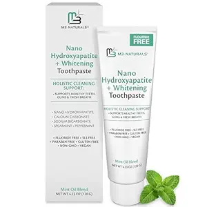 Nano Hydroxyapatite Fluoride Free Whitening Toothpaste + Calcium, Non-GMO, Vegan, Paraben Free, 4.23 oz (120 g) 1 Pack by M3 Naturals