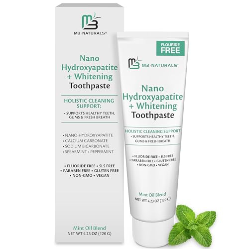 Nano Hydroxyapatite Fluoride Free Whitening Toothpaste + Calcium, Non-GMO, Vegan, Paraben Free, 4.23 oz (120 g) 1 Pack by M3 Naturals