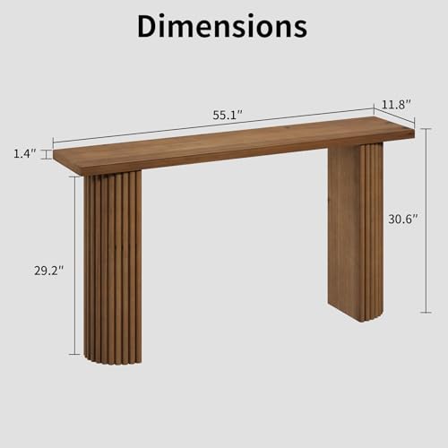 Image of Fluted Solid Wood Console Table - 55 Inches Mid Century Modern Foyer Table, Entryway Hallway Minimalist Sofa Table, Half Round Legs