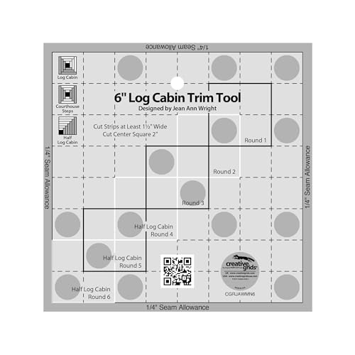 Creative Grids 6in Log Cabin Trim Tool Quilt Ruler – CGRJAWMN6 – Made in USA, 6-1/2in x 6-1/2in, Non-Slip Grip Acrylic Quilting, Sewing, Crafting, Patchwork Ruler & Template image 2