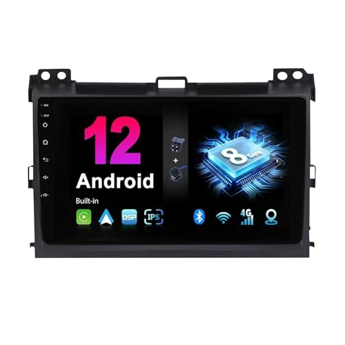 Android 12 Radio Coche para Toyota Prado 2004-2009 9 Pulgadas Pantalla Táctil Carplay Android Auto HiFi Dab Enlace Espejo RDS BT 5.0 GPS Navi DSP FM Am Cámara Trasera SWC(M7S)