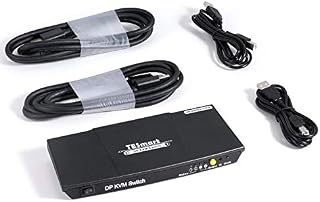 TESmart 2 Port DisplayPort KVM Switch 4K@60Hz 4:4:4 Ultra HD | DP KVM Switch with Extra USB 2.0 Port Supports Auto Scan&IR Remote Control Includes 2 pcs of 1.5 m KVM Cables-Matte Black