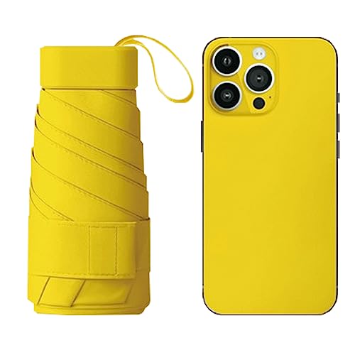 Mini Folding Travel Umbrella Cute Compact Umbrella for Sun and Rain 99% UV Protection Lightweight Portable for Women Men Kids Multiple Colors Yellow