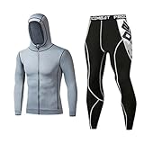 [Caqnni] 父の日 ギフト コンプレッションウェア スポーツウェア ランニングウェア スポーツインナー メンズ 冷感 上下 コンプレッションウェア 薄手 ロングパンツ 4点セット 快適 ジムtシャツ UVカット 野球ベースレイヤー 接触冷感 コンプレッショントップス 吸湿 加圧シャツ 水陸両用 ギフト (5_グレー/4点セット,XL)