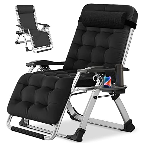 NAIZEA Padded Zero Gravity Chair, Folding Outdoor Lounge Chairs, Adjustable Reclining Camping Chairs with Cup Holder, Ergonomic Patio Lawn Chair for Balcony Beach Deck Yard