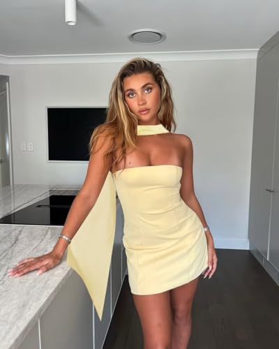 MAGGCIF Strapless Satin Homecoming Dresses for Women Short Halter Tight Mini Prom Cocktail Dress with Scarf3