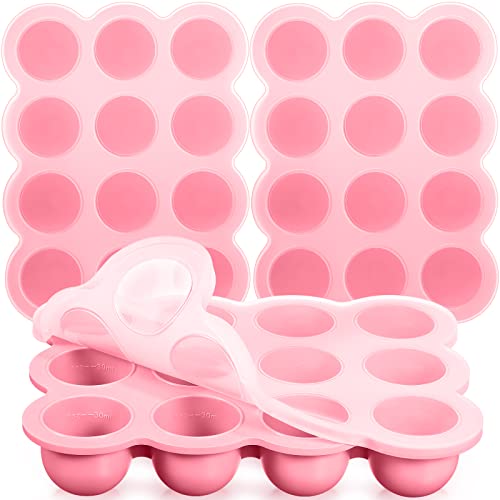 Image of 3 Pcs Baby Food Storage Container 12 Cup Silicone Baby Food Freezer Tray with Lid Stackable Reusable Silicone Baby Food Freezer Storage Tray for Food Vegetable Fruit Puree and Breast Milk (Pink)