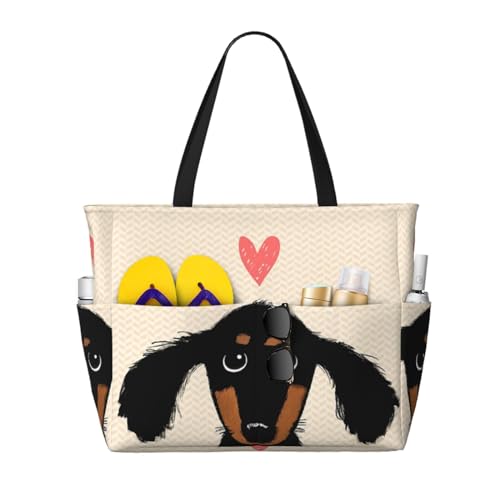 Sac de plage teckel et grand sac à bandoulière femme fourre-tout