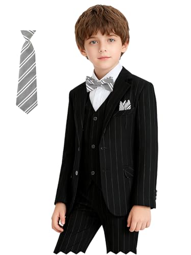 Image of Boy Suits Stripe Tuxedo Suit Set Complete Outfit Formal Wedding Party Wear Ring Bearer Outfit