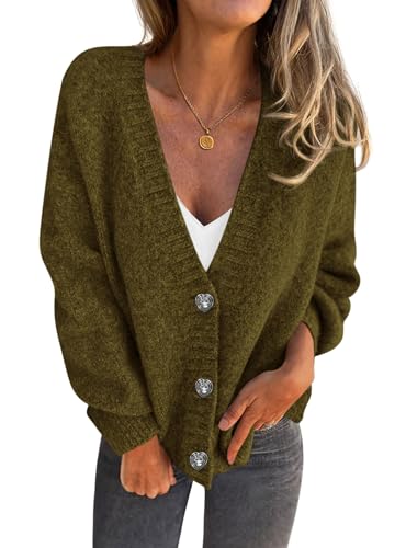 PRETTYGARDEN Cardigan Sweaters for Women Trendy Fall 2025 Long Sleeve Button Down Oversized Chunky Knit Sweater Outerwear