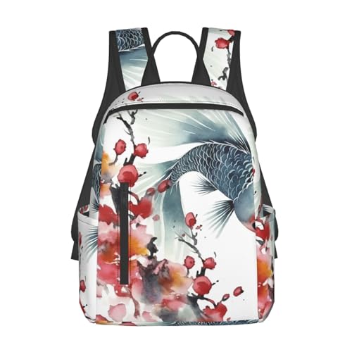 Casual Backpack for Women Men Watercolor Flower Fish Ink Lightweight Daypack Large Capacity Nurse Bag