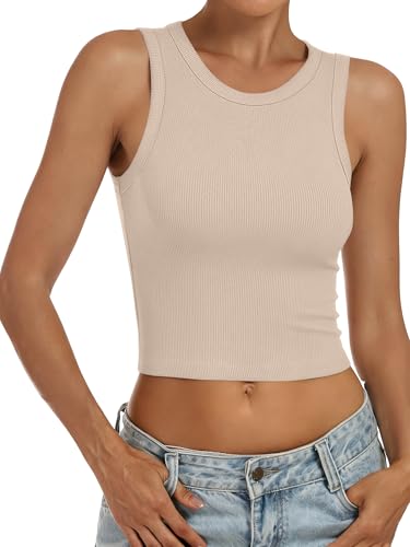 Image of ANRABESS Womens Crop Tank Tops High Neck Sleeveless Ribbed Knit Slim Fit Shirts 2026 Summer Casual Basic Workout Clothes
