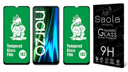 Image of Saola 18D Tempered Glass With Inbuilt AirBag Borders For Realme Narzo 50a Prime (Pack Of 2) with Free Installation Kit. Full screen Coverage - 6.6 inch