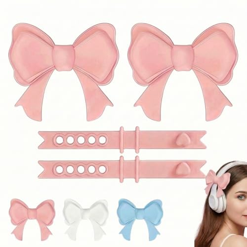 Bewssuuyh Bow Headphone Accessories, Pink, 2pcs