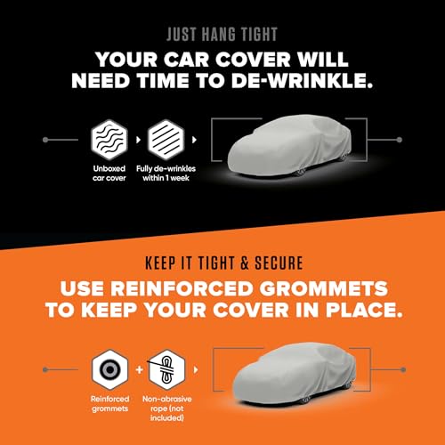 Image of Budge Ultra Duro Car Cover, 3-Layer UV & Water Resistant Outdoor Protection, Fits Cars up to 264 inch, Gray, Size D-5