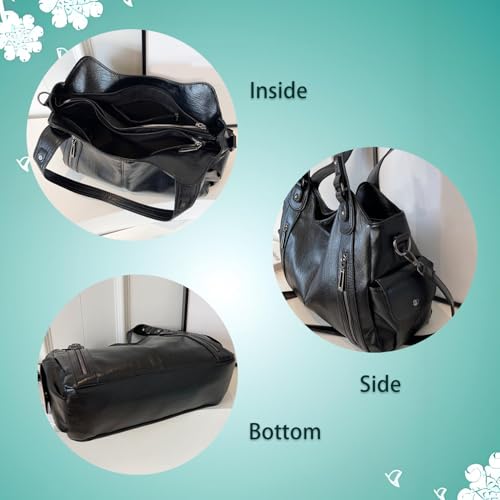 Bolso Hobo de cuero grande para mujer, negro miniatura 2