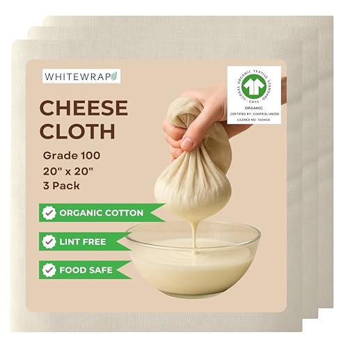 Cheesecloth Grade 100 Hemmed Edges – 100% Unbleached Cotton Fine Mesh Nut Milk Bag, Reusable Straining Cloth for Cheese Making, Yogurt, Juicing, Cooking & Crafts – 3 Pack 20x20 Inch