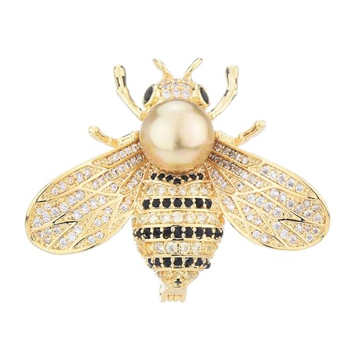 Colorful Rhinestone Crystal Bee Brooch Vintage Bee Pearl Lapel Pin Fashion Shell Pearl Insect Animal Pin Jewelry Gift for Women-3