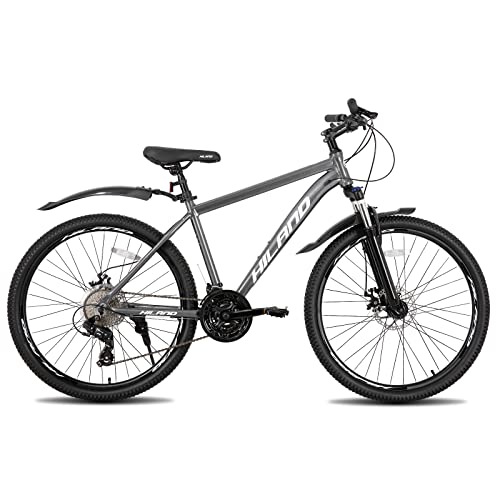 Hiland VTT Semi-Rigide Vélo 27,5 Pouces pour Homme et Femme avec Cambio Shimano 24 Vitesses, Vélo Tout Terrain avec Suspension Avant et Frein à Disque Mécanique, Gris