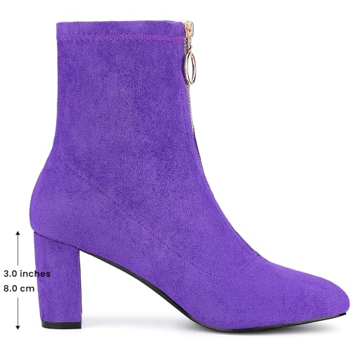 Allegra K Women's Front Zipper Chunky High Heel Ankle Boots2