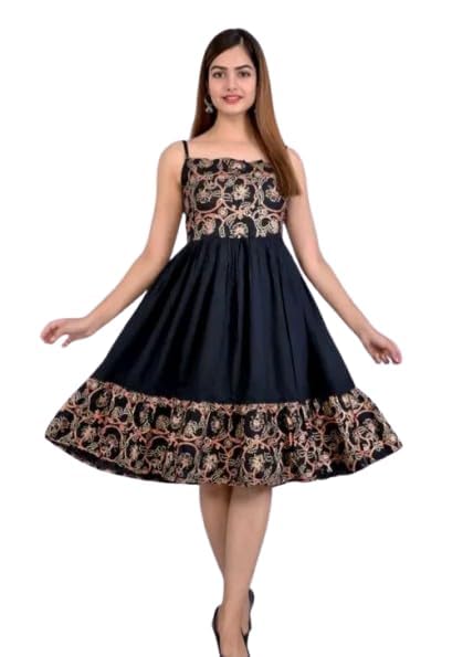 Women’s Printed Fit & Flare Dress | Sleeveless Ethnic Kurti Style Dress for Women | Stylish Knee Length Dress | Casual & Festive-image-31